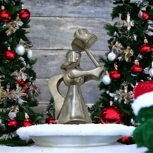 Vintage BANKA Tin ANGEL CandlesticK Candle Holder Taper Angel Statue Figurine